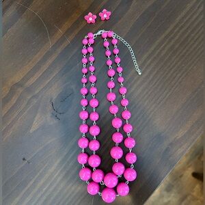 Pink Costume Jewelry Necklace and Earrings